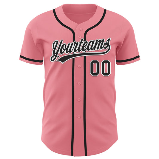 Custom Medium Pink Black-White Authentic Baseball Jersey - Sky-Custom