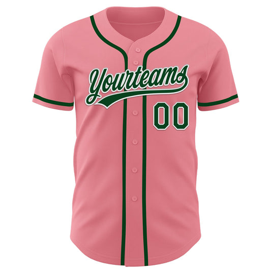 Custom Medium Pink Green-White Authentic Baseball Jersey - Sky-Custom