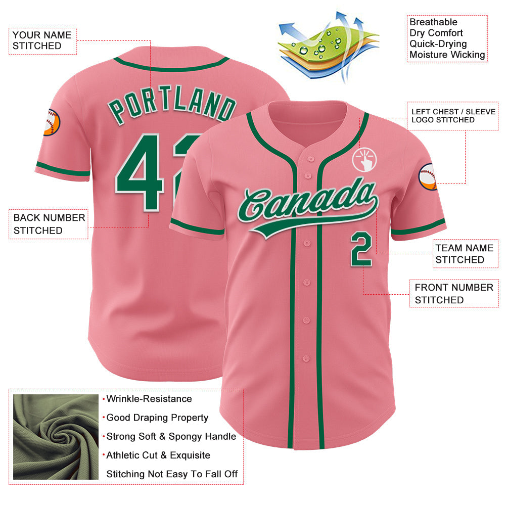 Custom Medium Pink Kelly Green-White Authentic Baseball Jersey - Sky-Custom