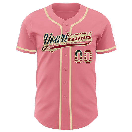 Custom Medium Pink Vintage USA Flag-Cream Authentic Baseball Jersey - Sky-Custom
