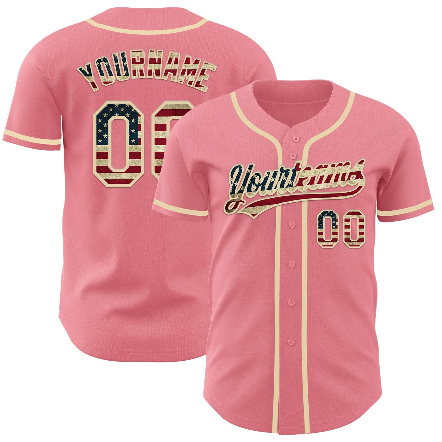 Custom Medium Pink Vintage USA Flag-Cream Authentic Baseball Jersey - Sky-Custom