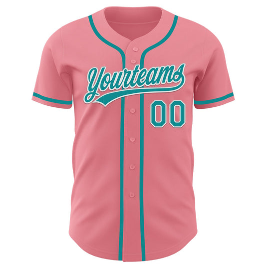 Custom Medium Pink Teal-White Authentic Baseball Jersey - Sky-Custom