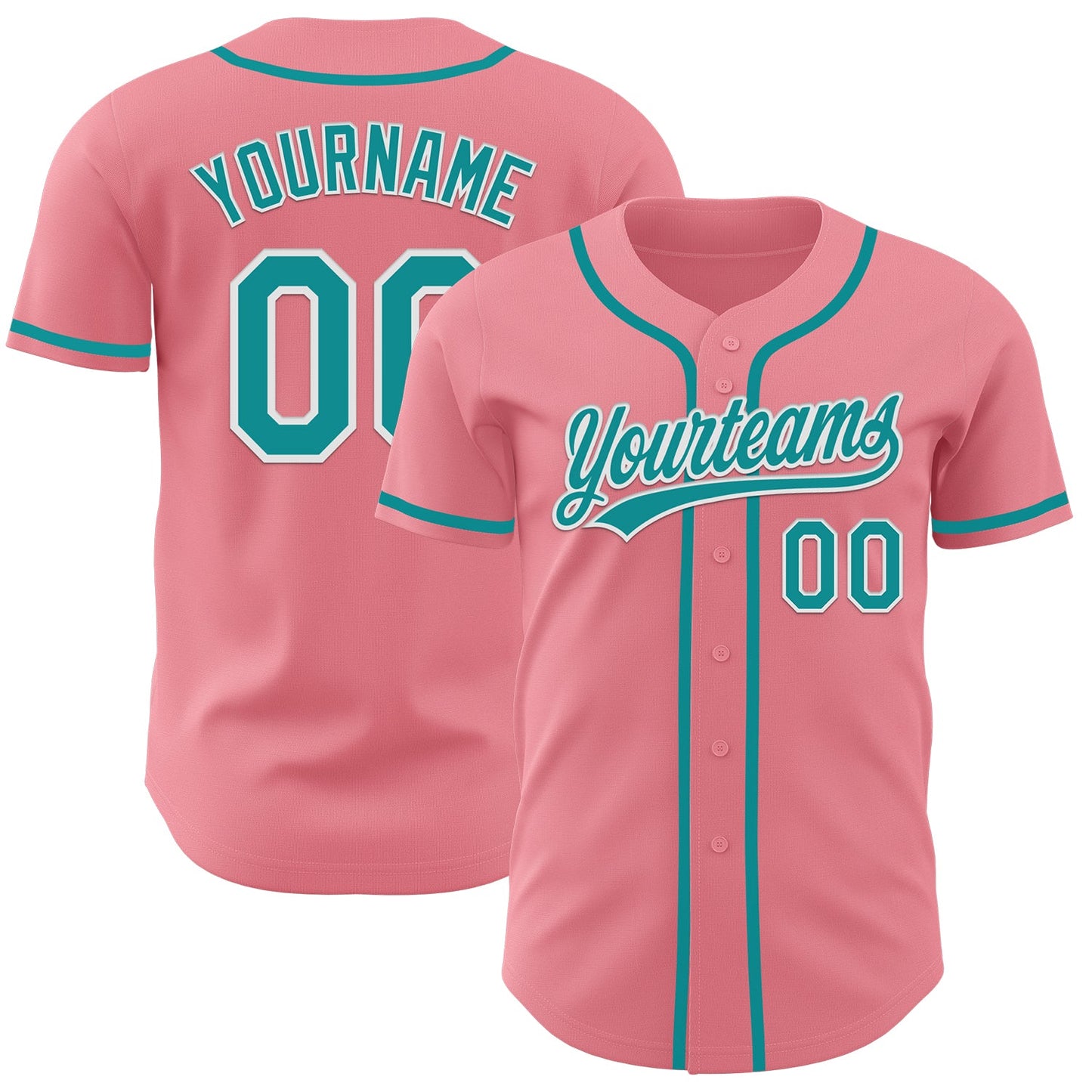 Custom Medium Pink Teal-White Authentic Baseball Jersey - Sky-Custom