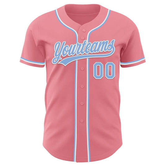 Custom Medium Pink Light Blue-White Authentic Baseball Jersey - Sky-Custom