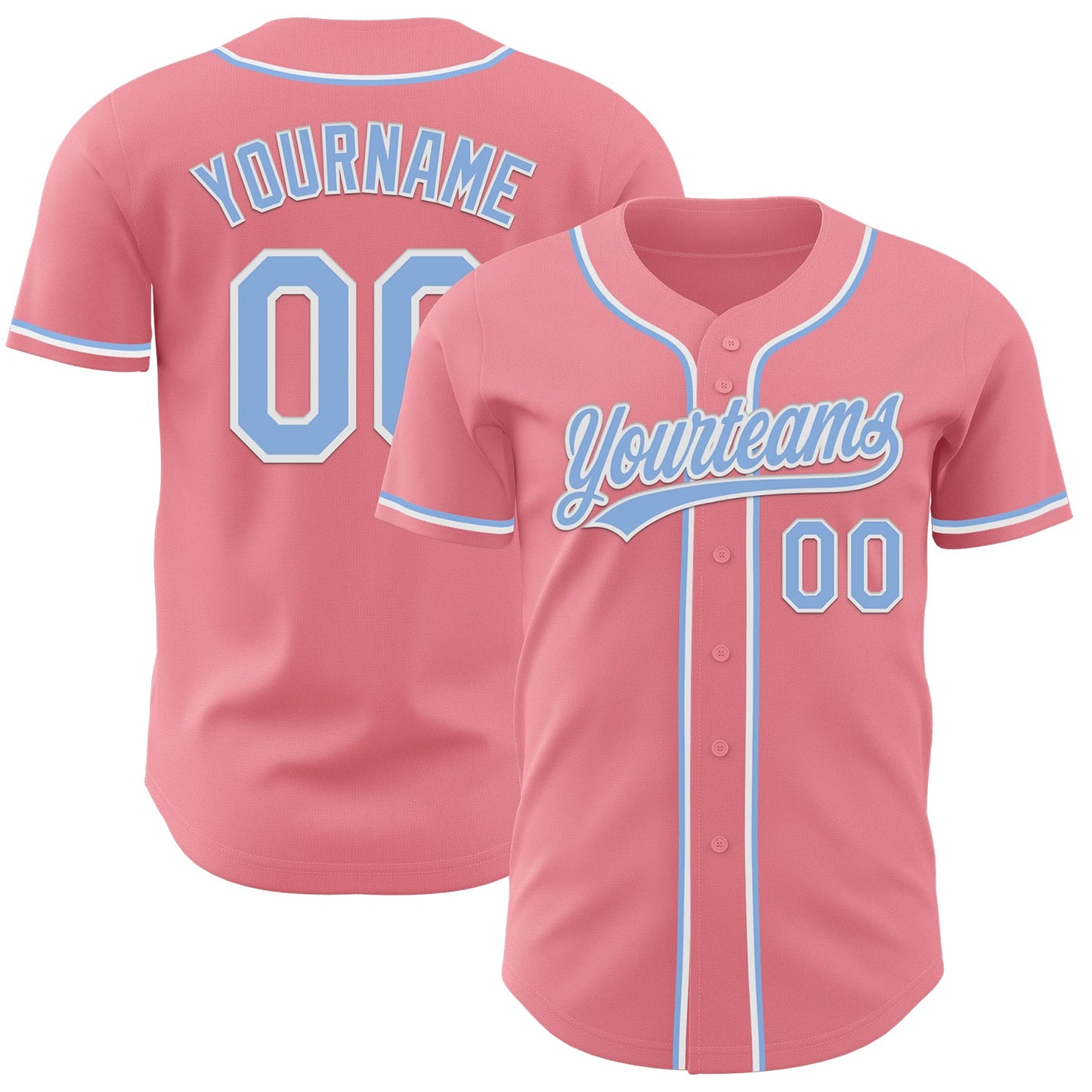 Custom Medium Pink Light Blue-White Authentic Baseball Jersey - Sky-Custom