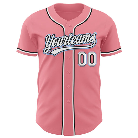 Custom Medium Pink Black-Light Blue Authentic Baseball Jersey - Sky-Custom