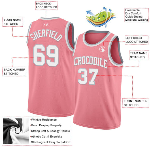 Custom Medium Pink White-Gray Authentic Basketball Jersey - Sky-Custom