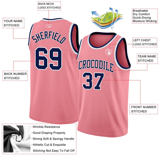Custom Medium Pink Navy-White Authentic Basketball Jersey - Sky-Custom