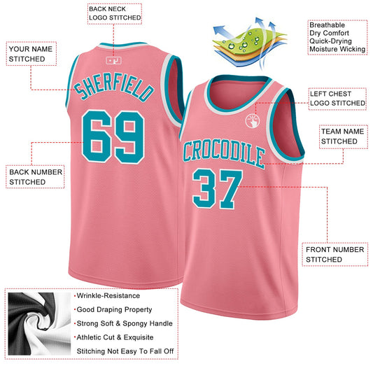 Custom Medium Pink Teal-White Authentic Basketball Jersey - Sky-Custom