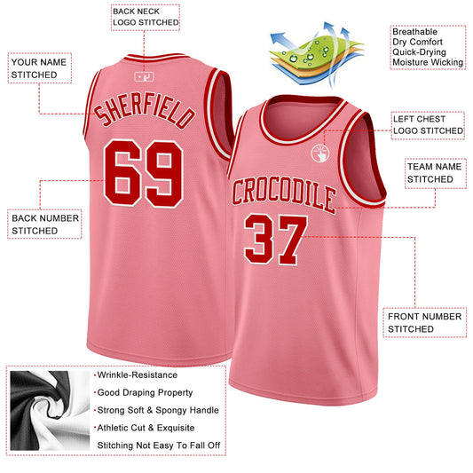 Custom Medium Pink Red-White Authentic Basketball Jersey - Sky-Custom