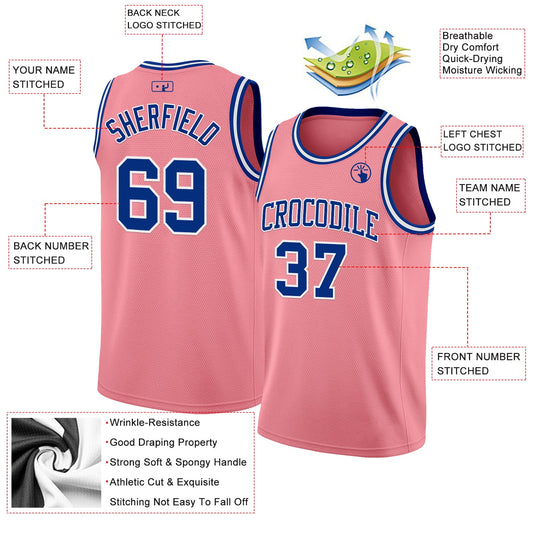 Custom Medium Pink Royal-White Authentic Basketball Jersey - Sky-Custom