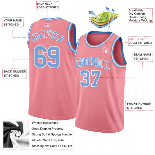 Custom Medium Pink Light Blue-White Authentic Basketball Jersey - Sky-Custom