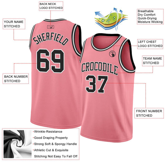Custom Medium Pink Black-White Authentic Basketball Jersey - Sky-Custom