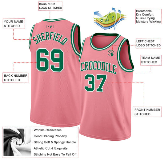 Custom Medium Pink Kelly Green-White Authentic Basketball Jersey - Sky-Custom