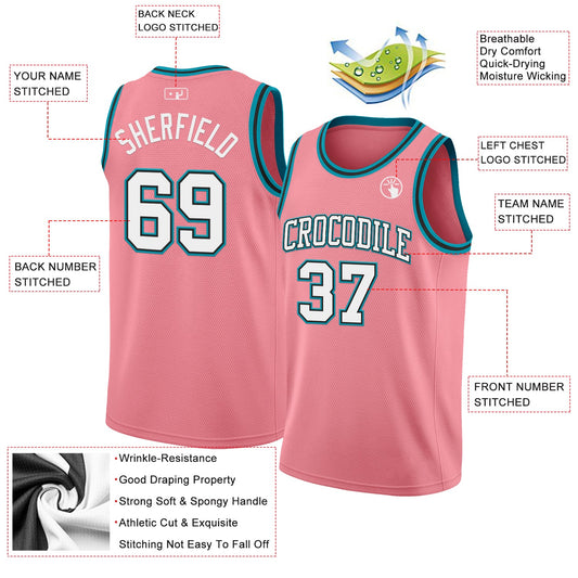 Custom Medium Pink White Black-Teal Authentic Basketball Jersey - Sky-Custom