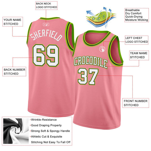 Custom Medium Pink White Black-Neon Green Authentic Basketball Jersey - Sky-Custom