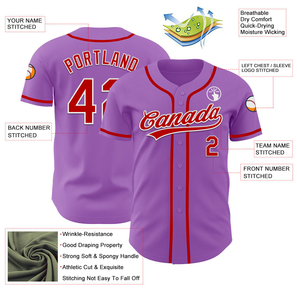 Custom Medium Purple Red-White Authentic Baseball Jersey - Sky-Custom