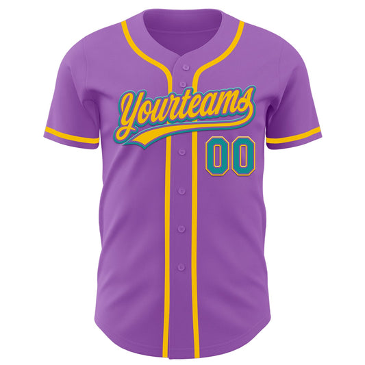 Custom Medium Purple Teal-Yellow Authentic Baseball Jersey - Sky-Custom
