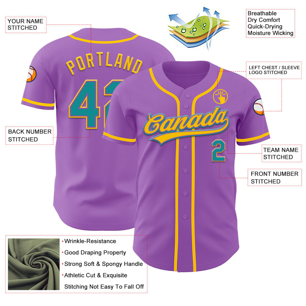 Custom Medium Purple Teal-Yellow Authentic Baseball Jersey - Sky-Custom