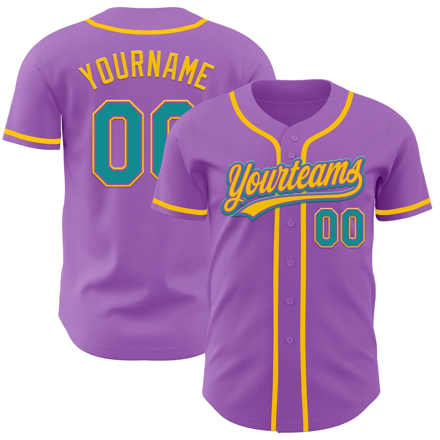 Custom Medium Purple Teal-Yellow Authentic Baseball Jersey - Sky-Custom