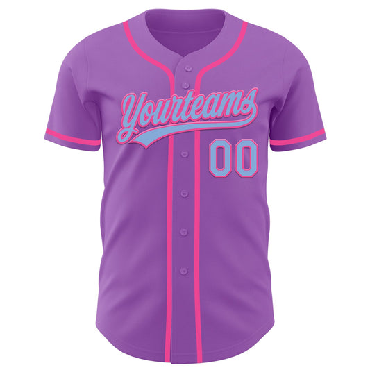 Custom Medium Purple Light Blue-Pink Authentic Baseball Jersey - Sky-Custom