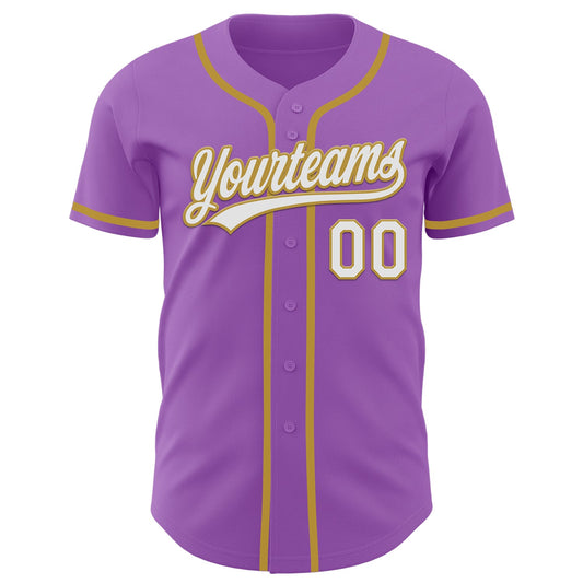 Custom Medium Purple White-Old Gold Authentic Baseball Jersey - Sky-Custom