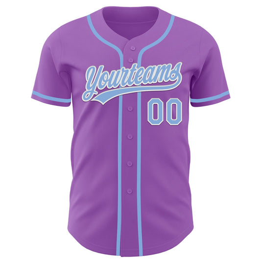 Custom Medium Purple Light Blue-White Authentic Baseball Jersey - Sky-Custom
