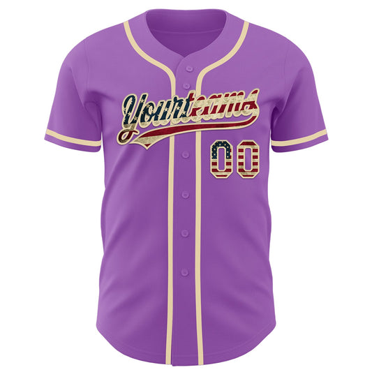 Custom Medium Purple Vintage USA Flag-Cream Authentic Baseball Jersey - Sky-Custom