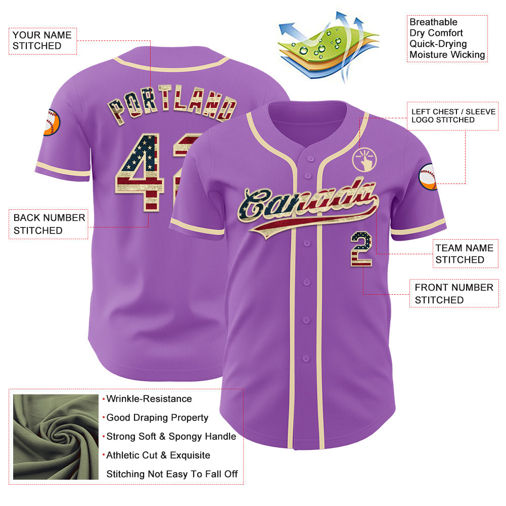 Custom Medium Purple Vintage USA Flag-Cream Authentic Baseball Jersey - Sky-Custom