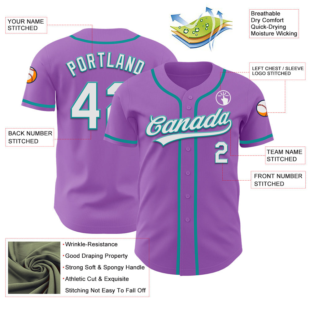 Custom Medium Purple White-Teal Authentic Baseball Jersey - Sky-Custom