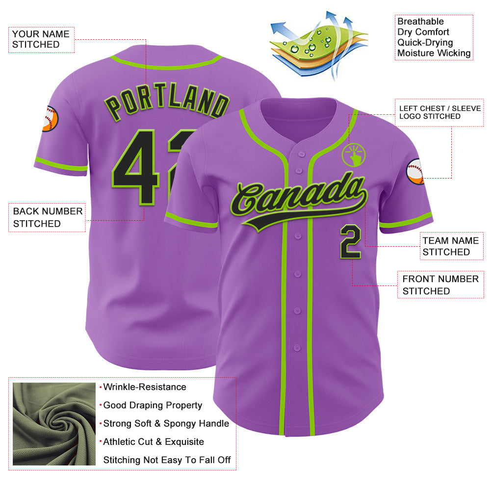 Custom Medium Purple Black-Neon Green Authentic Baseball Jersey - Sky-Custom