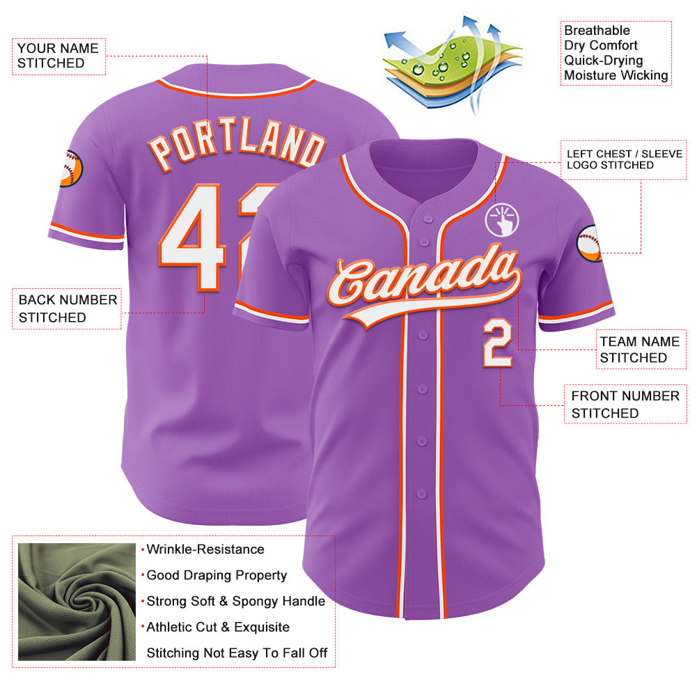 Custom Medium Purple White-Orange Authentic Baseball Jersey - Sky-Custom