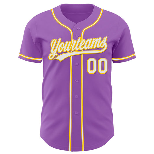 Custom Medium Purple White-Yellow Authentic Baseball Jersey - Sky-Custom