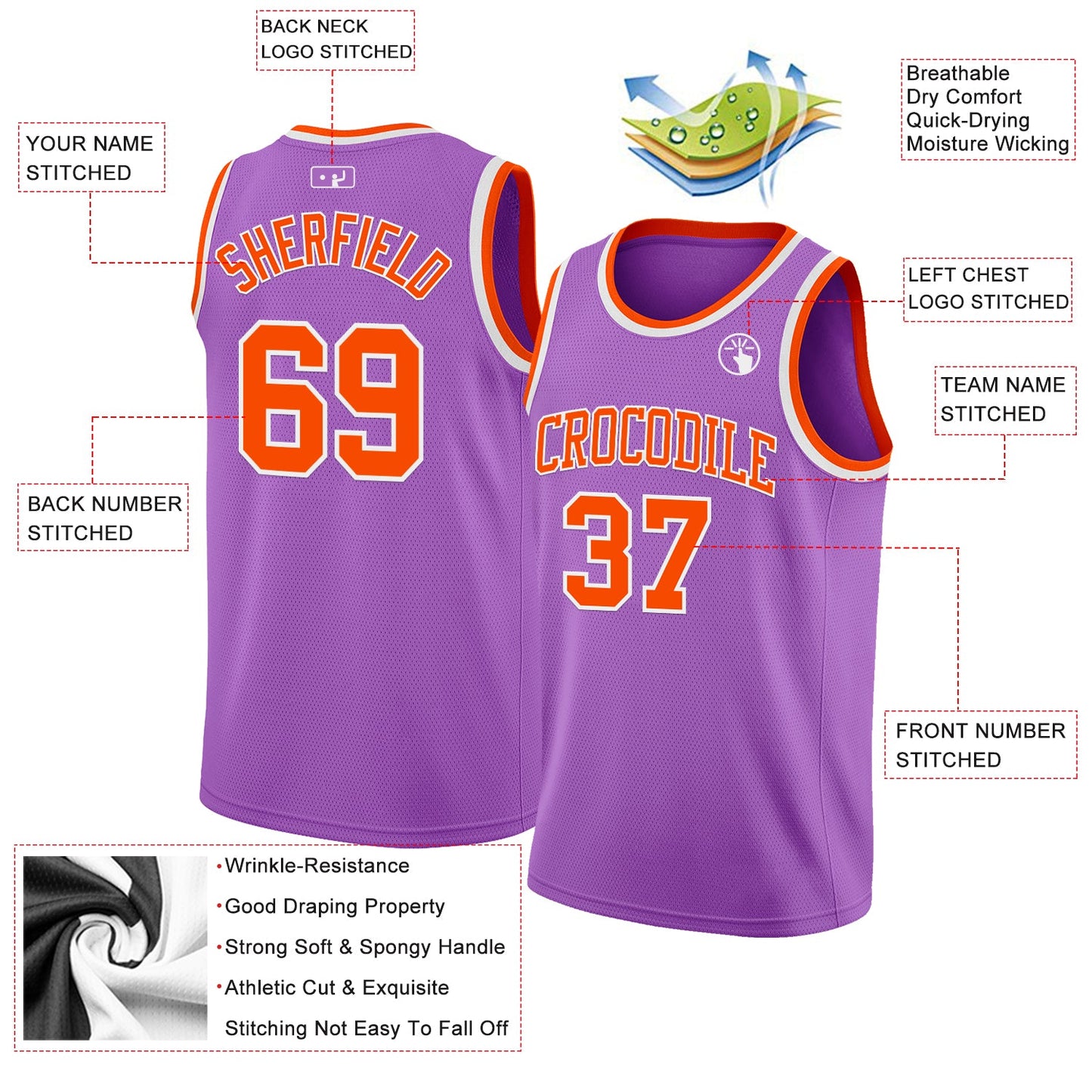 Custom Medium Purple Orange-White Authentic Basketball Jersey - Sky-Custom