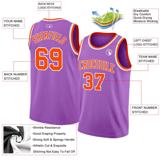 Custom Medium Purple Orange-White Authentic Basketball Jersey - Sky-Custom