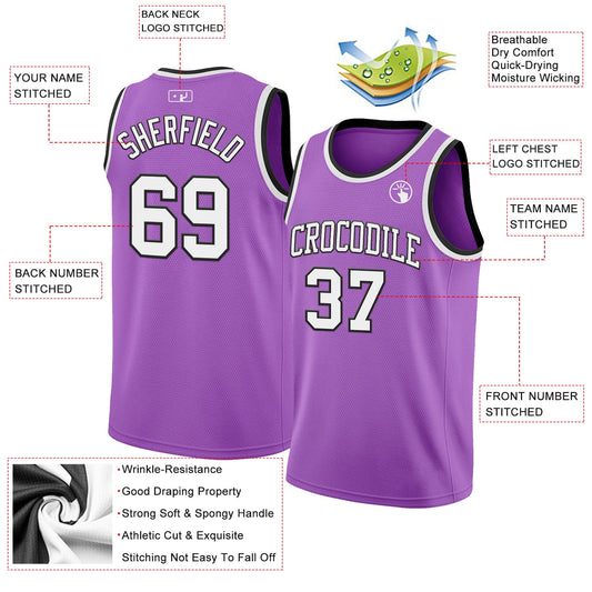 Custom Medium Purple White-Black Authentic Basketball Jersey - Sky-Custom