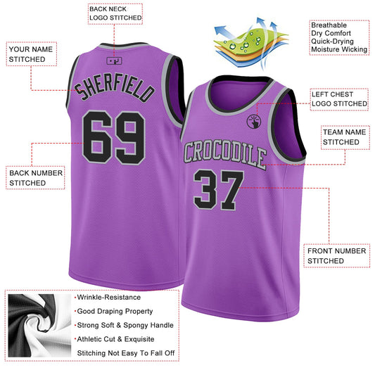 Custom Medium Purple Black-Gray Authentic Basketball Jersey - Sky-Custom
