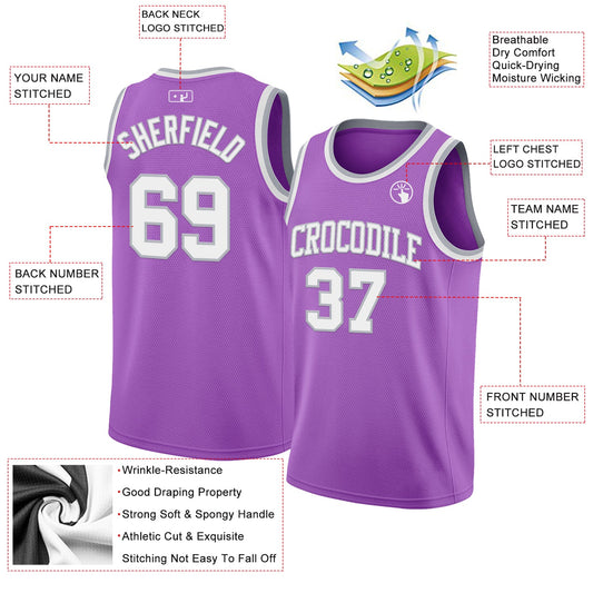 Custom Medium Purple White-Gray Authentic Basketball Jersey - Sky-Custom