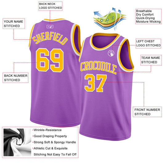 Custom Medium Purple Gold-White Authentic Basketball Jersey - Sky-Custom