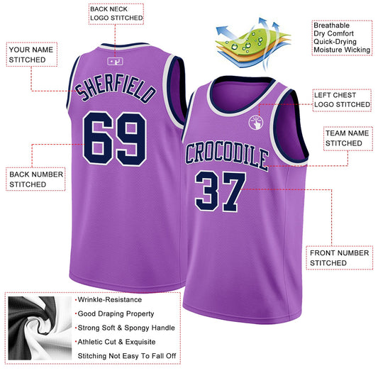 Custom Medium Purple Navy-White Authentic Basketball Jersey - Sky-Custom