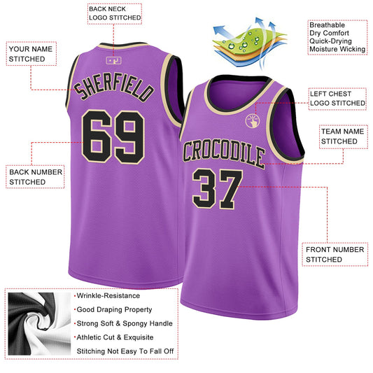 Custom Medium Purple Black-Cream Authentic Basketball Jersey - Sky-Custom