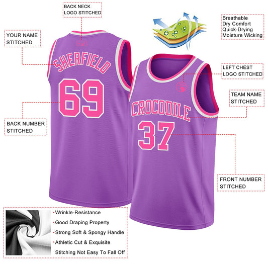 Custom Medium Purple Pink-White Authentic Basketball Jersey - Sky-Custom