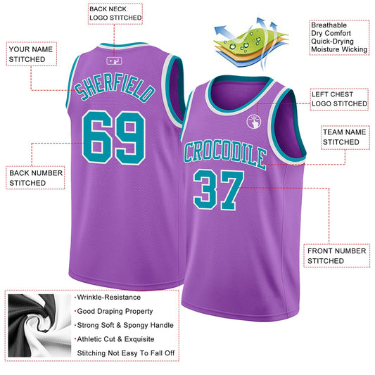 Custom Medium Purple Teal-White Authentic Basketball Jersey - Sky-Custom