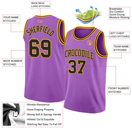 Custom Medium Purple Black-Gold Authentic Basketball Jersey - Sky-Custom