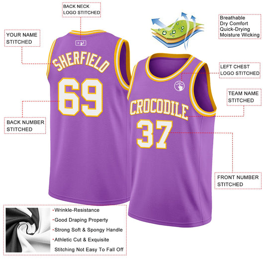 Custom Medium Purple White-Gold Authentic Basketball Jersey - Sky-Custom