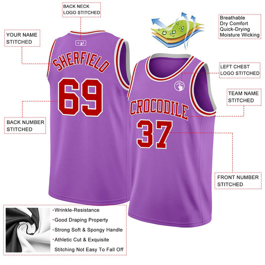 Custom Medium Purple Red-White Authentic Basketball Jersey - Sky-Custom
