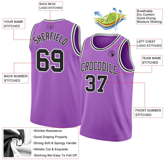 Custom Medium Purple Black-White Authentic Basketball Jersey - Sky-Custom