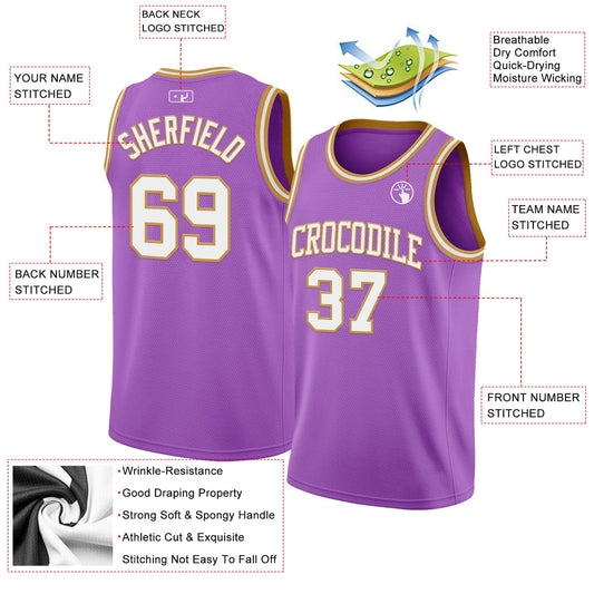 Custom Medium Purple White-Old Gold Authentic Basketball Jersey - Sky-Custom