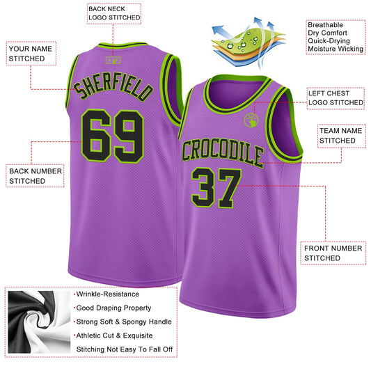 Custom Medium Purple Black-Neon Green Authentic Basketball Jersey - Sky-Custom