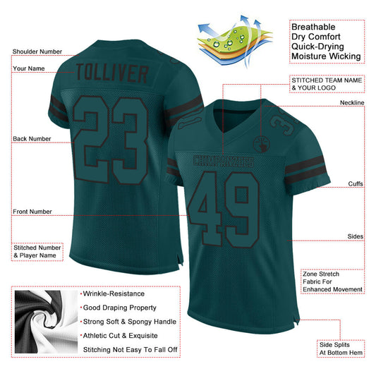 Custom Midnight Green Midnight Green-Black Mesh Authentic Football Jersey - Sky-Custom